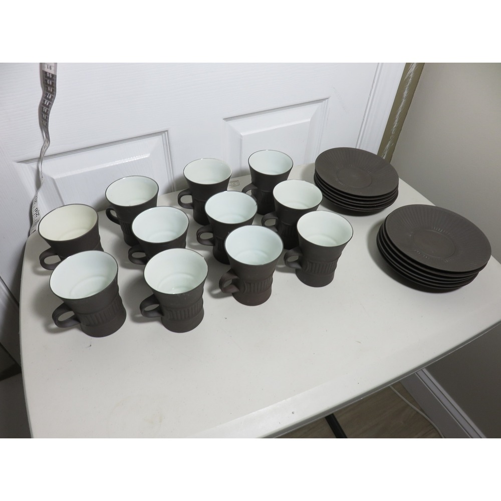Dansk Denmark IHQ Flamestone Brown Coffee Cup Saucer Set Jens Quistgaard 22pc